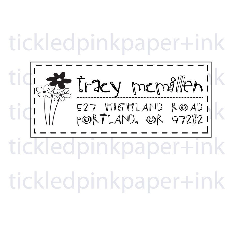 Custom address stamp rectangle with daisies