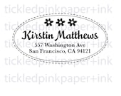 Custom modern script dotted border return address stamp