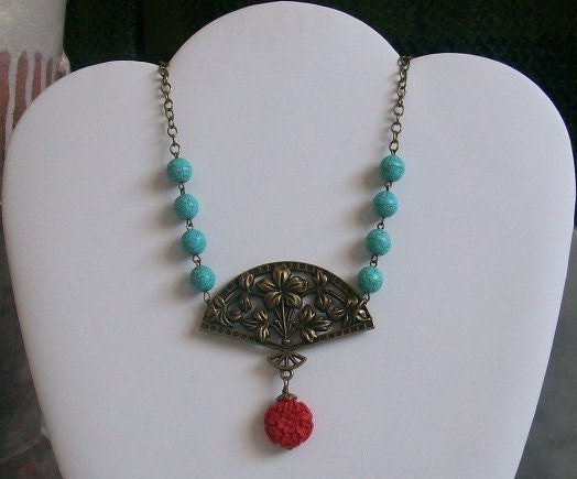 Oriental Cinnabar necklace--ON SALE