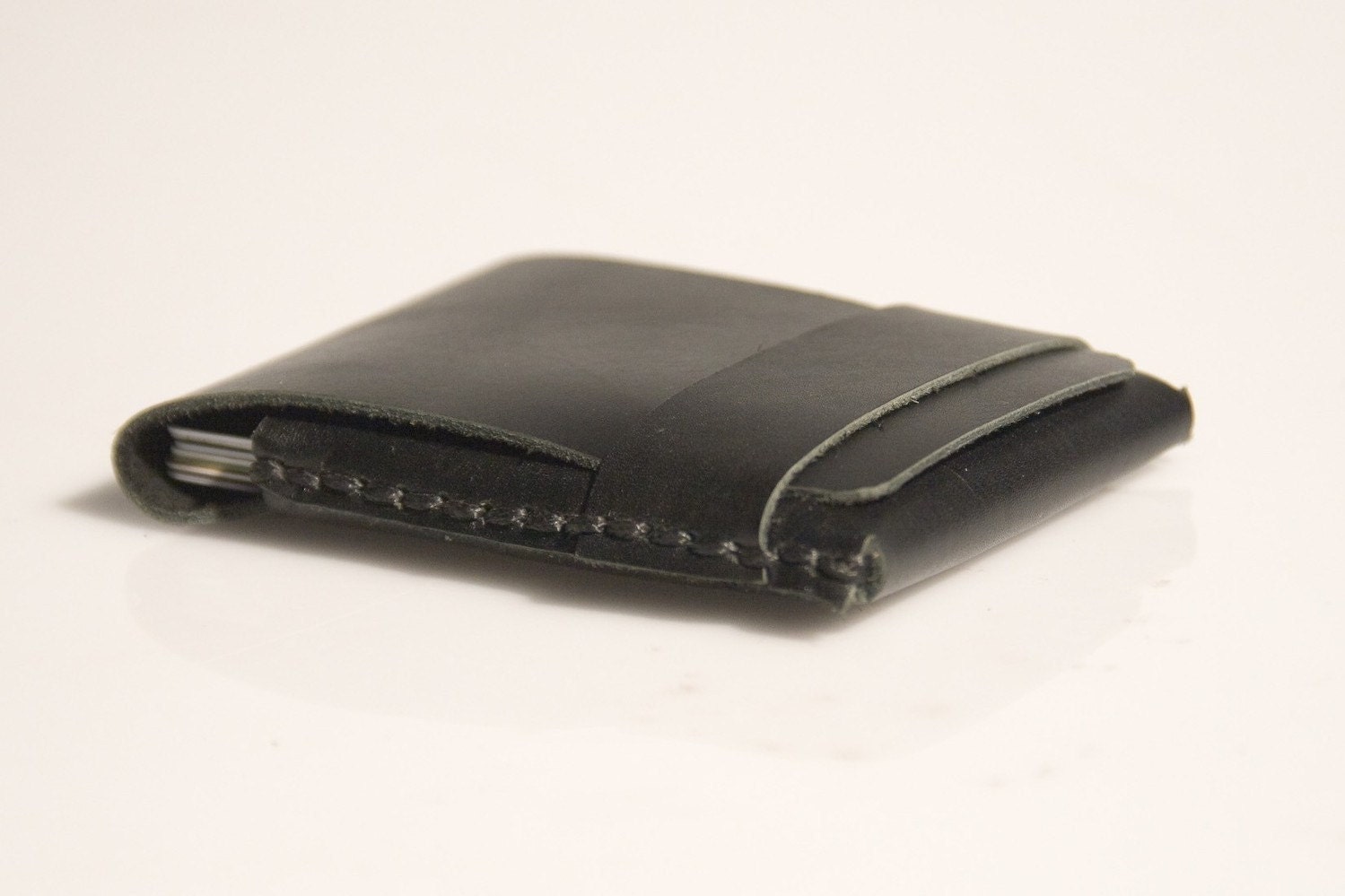The original 'Minimum Wallet' - Hand Stitched Leather cardholder - Black - FREE SHIPPING