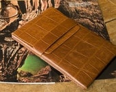 Leather Kindle Case - Brown Crocodile Print - FREE SHIPPING