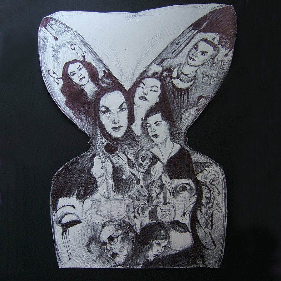 VAMPIRA Ballpoint Drawing of Maila Nurmi