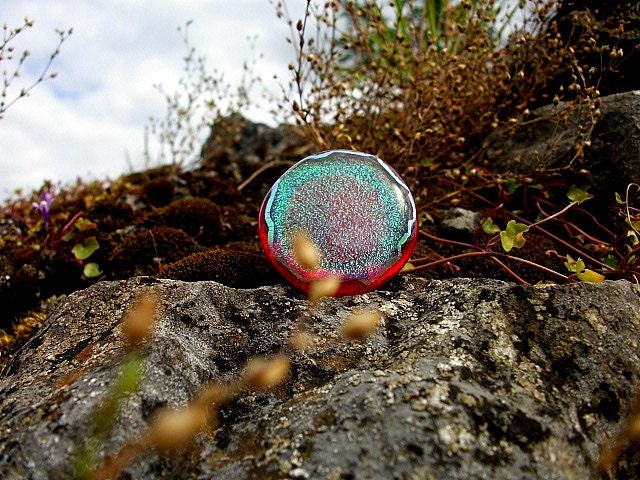 Red Glass Ring Dichroic Adjustable Sterling Silver