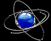 Atomic Blue and White Fused Glass Cosmic Brooch