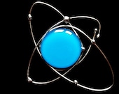 Atomic Sky Blue Fused Glass Cosmic Brooch