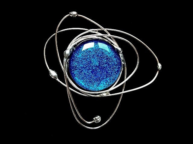 Atomic Dichroic Blue Purple Fused Glass Brooch Cosmic