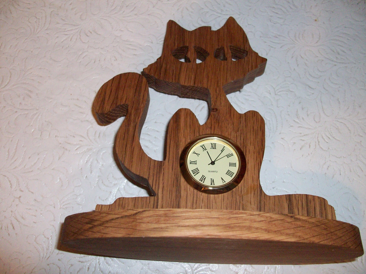 Wooden cat shaped mini desk clock by JonPSU77 on Etsy