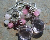 SALE. Mystic quartz, jade, garnet and pearl earrings -Cotton Candy
