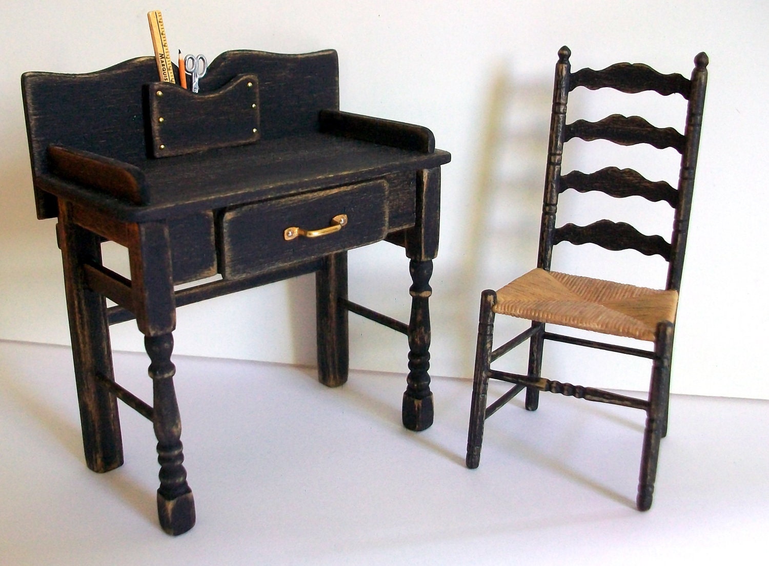 Miniature Desk and Chair (1 inch dollhouse scale)