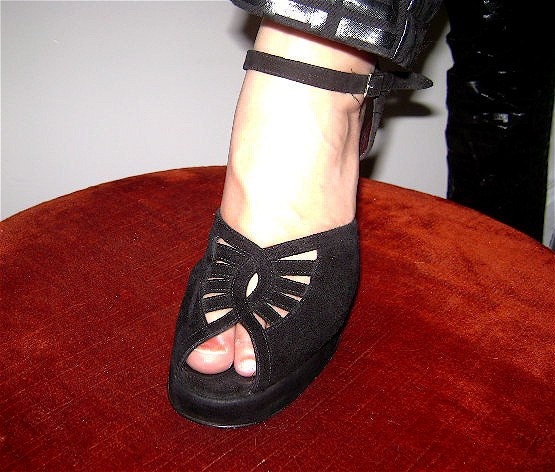 Vintage black suede sandal heels