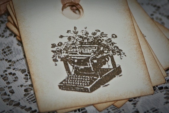 Vintage Typewriter wishing tags set of 8