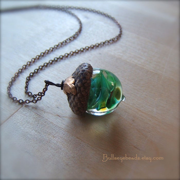 Glass Acorn Necklace - JungleGym by Bullseyebeads