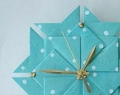 Birthday Gift - Aqua Polka Dot Origami Clock - Large