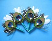 4 Peacock corsage pin or boutonniere for men wedding corsage lapel pin mother of the bride womens flower pin peacock feather corsage peacock