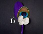 Purple wedding purple boutonniere feather boutineers wedding lapel pin lapel flower eggplant wedding pin wedding flowers purple feather