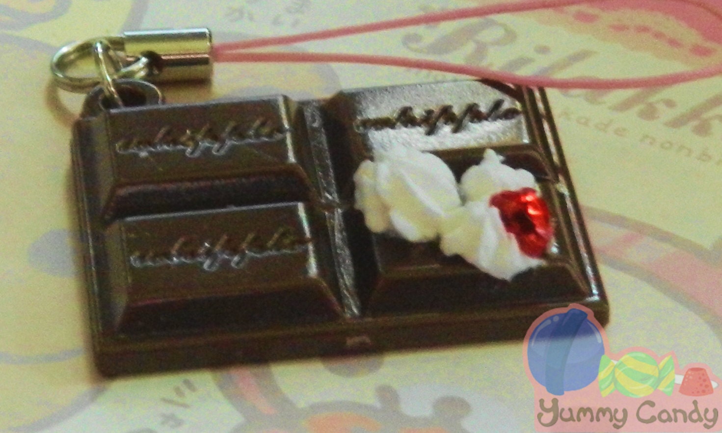 Chocolate Bar with Whipped Cream and Heart Sprinkle Phone Charm