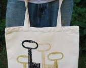 Reserved for bean86 Silkscreened Skeleton Key Organic Cotton  bag