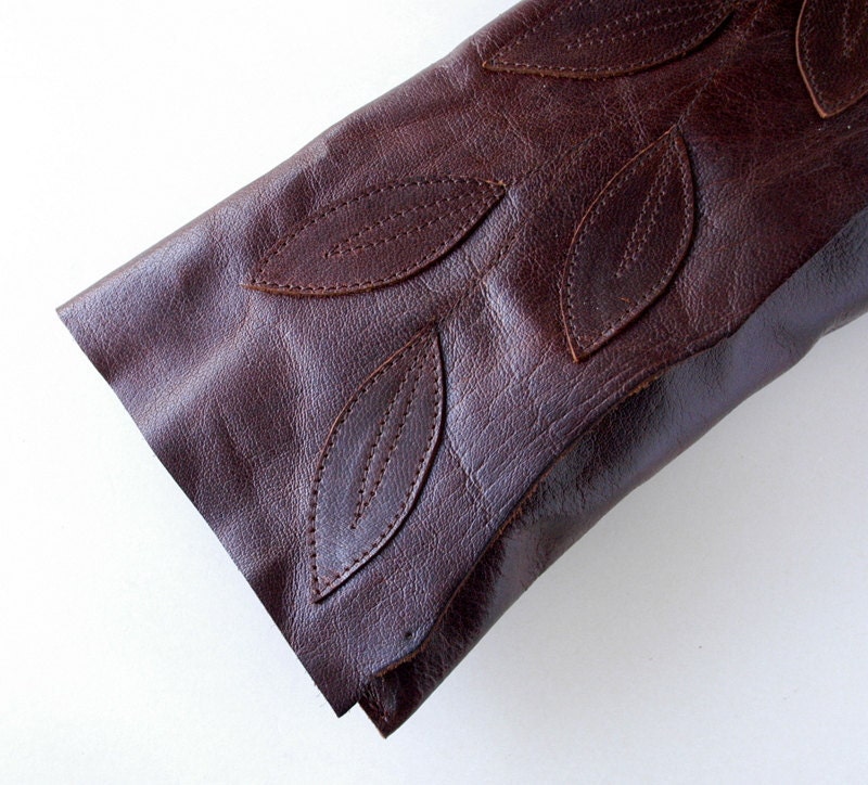 Leather Clutch - RUSTIC - Cascading Leaves with Raw Edge