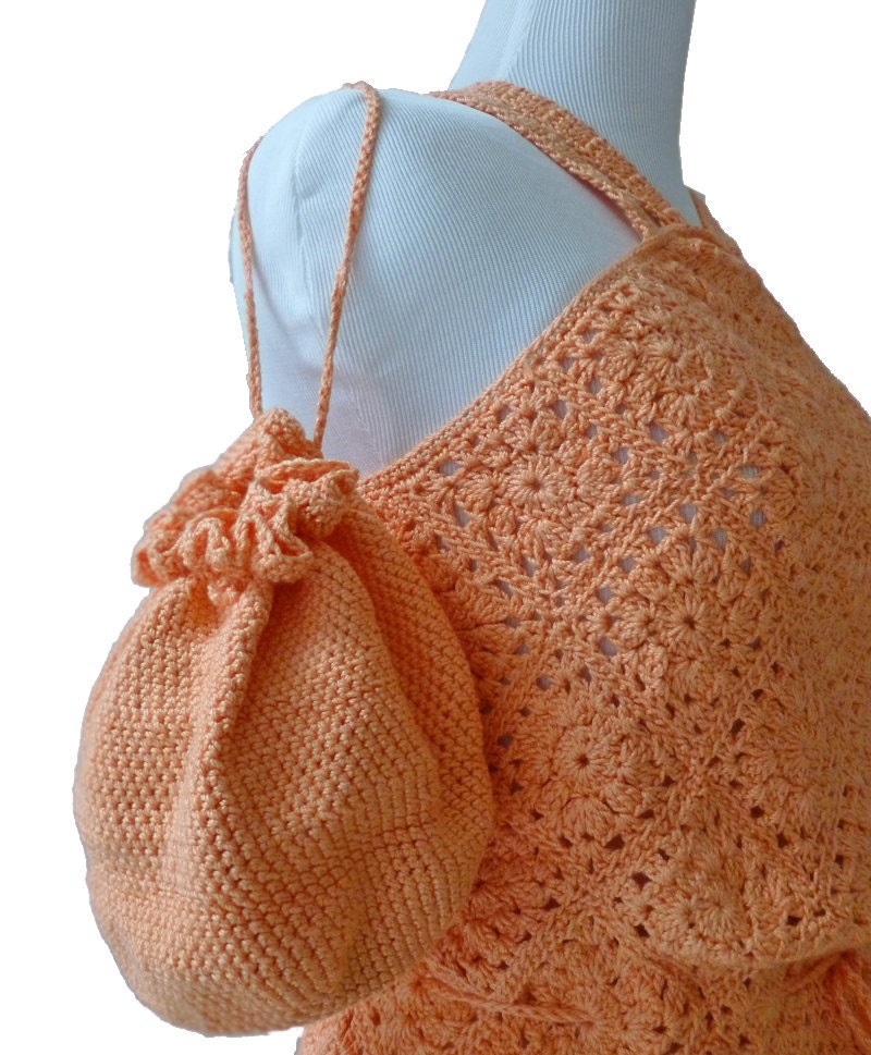 Tangerine Halter Top, Women Crochet Halter in Motifs, Size Medium