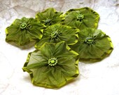 Handmade Ribbon Yo Yo Green 6 flowers