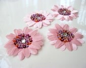 4 Beaded Pink Satin Flower