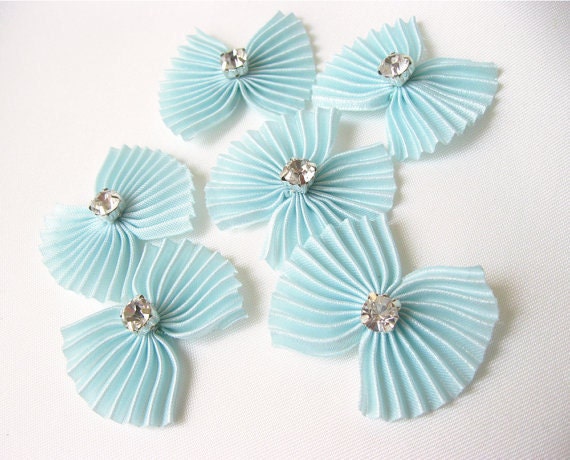 Set of 6 Minty Organza Butterfly Bow with Crystal Rhinestone