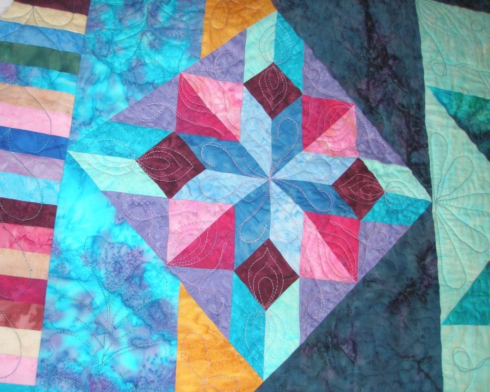 Geometric Queen Quilt - Blue Batik Mystery