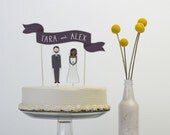 Wedding Cake Topper Set - Custom Cake Banner No. 2 / Bride and/or Groom Cake Toppers