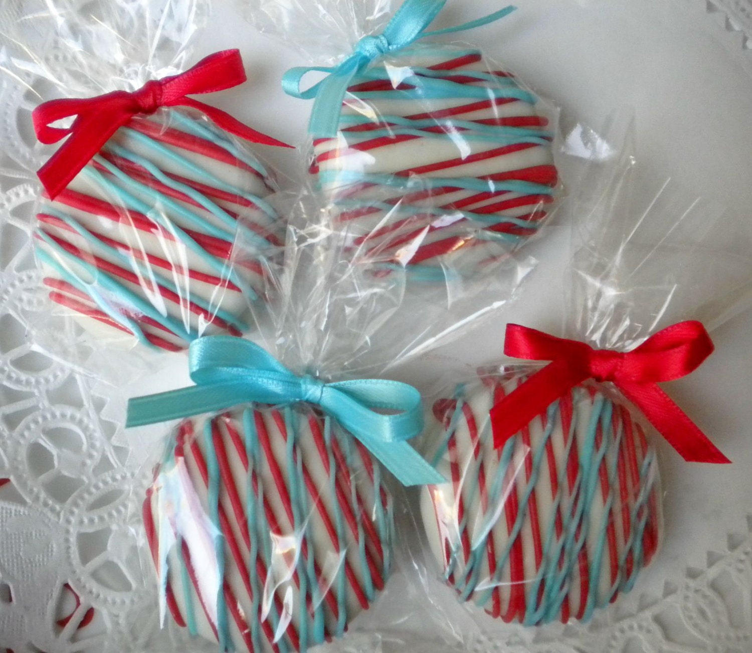 Thomas The Tank Engine Dr. Seuss Theme Birthday Party Favors Aqua Blue and Red Chocolate Covered Oreos Cookies Wedding Favors Baby Shower