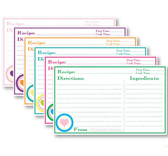 Printable Recipe Cards 4x6 Hearts By Colorinkstudio On Etsy