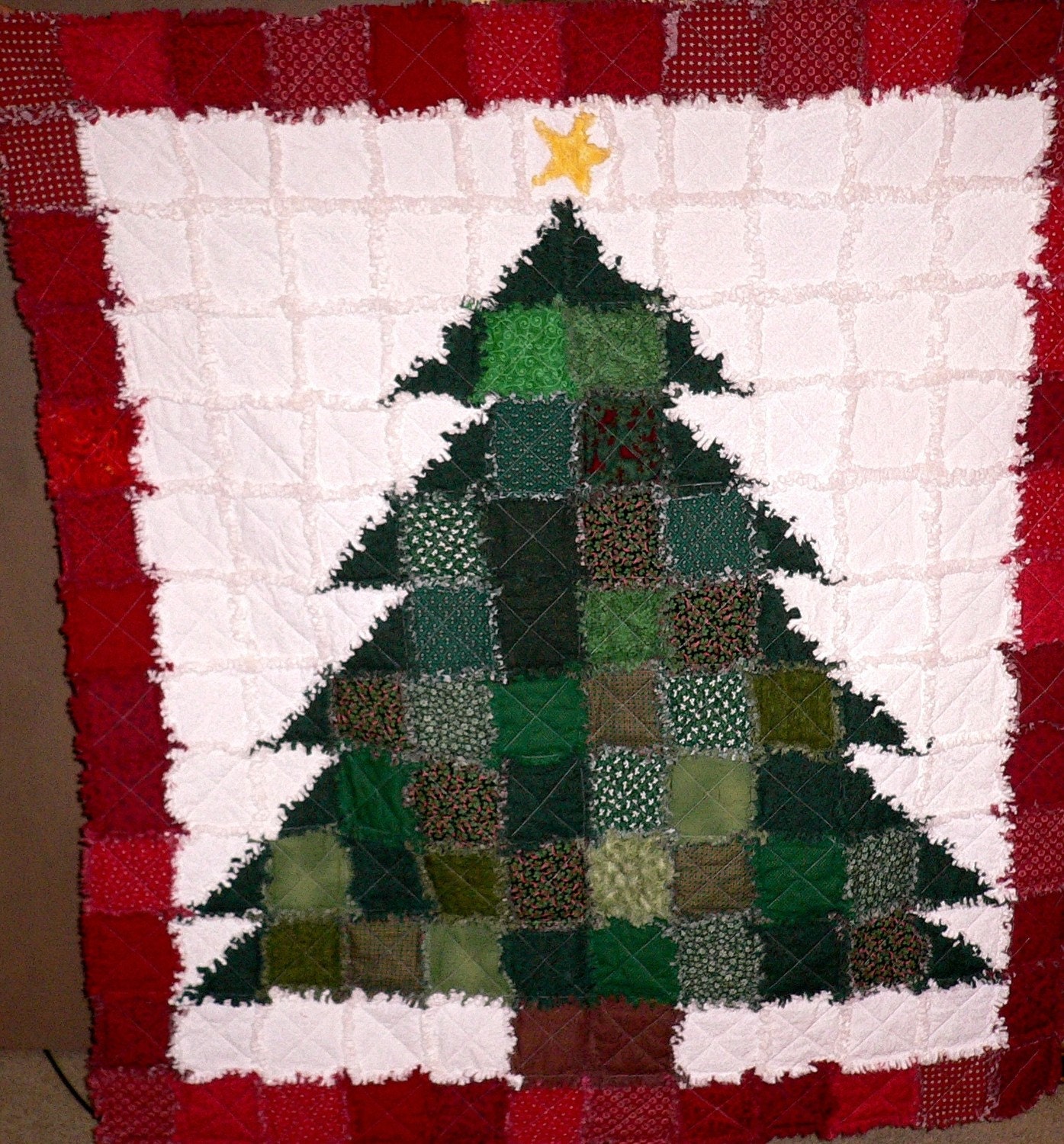 Christmas Tree Rag Quilt 52x56 by dobeeubags on Etsy