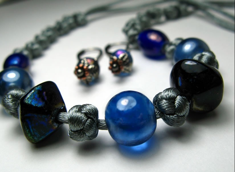 Iridescent Waters. A Chinese Button Knot Beaded Necklace