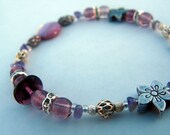 A Bracelet of Shell, Glass, and Amethyst . Dreamflower Purple.  The Delicate Bracelet