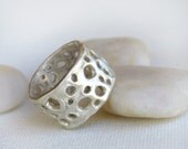Silver Band Ring with Organic Holes for Men or Woman - mariastudio