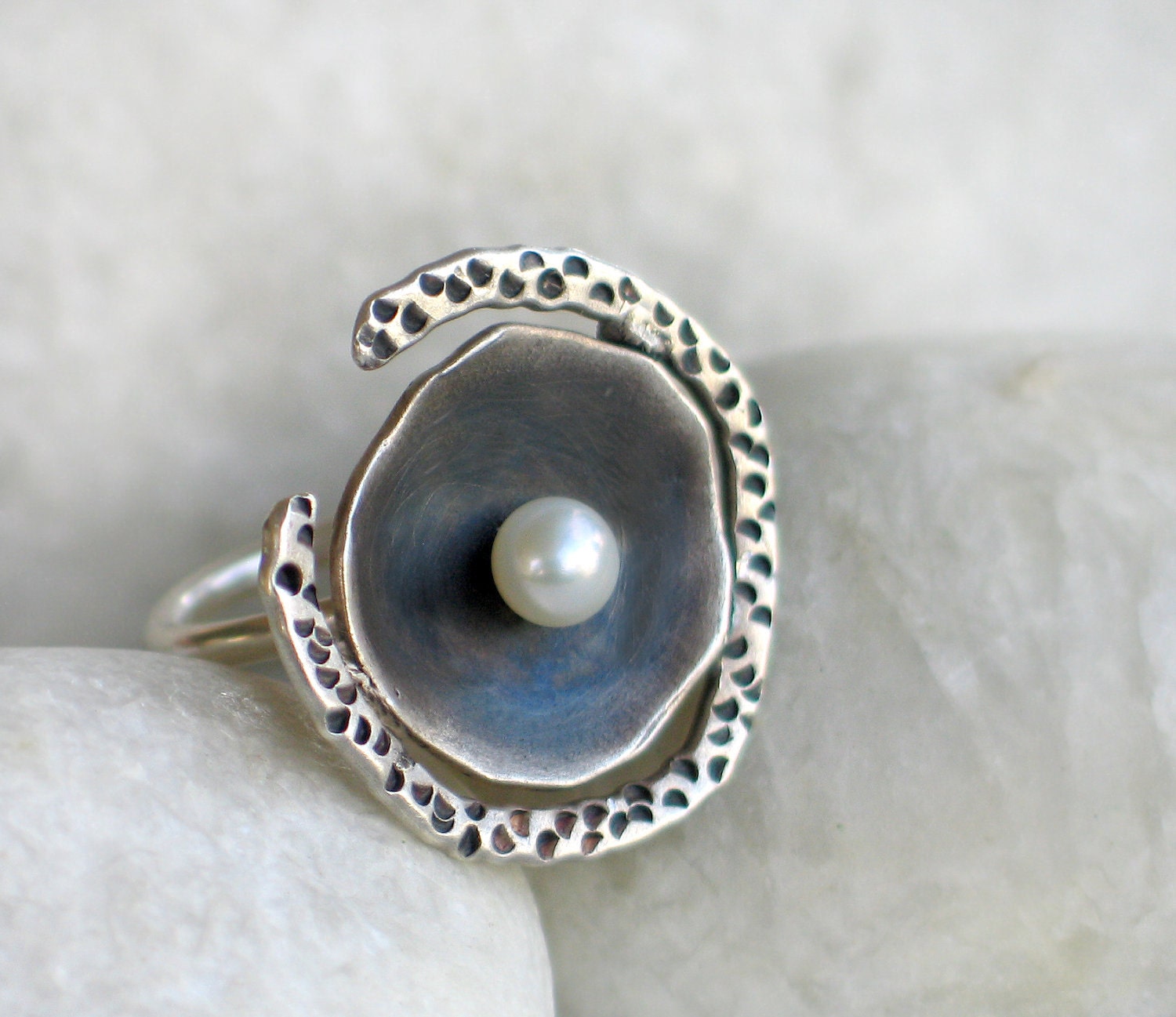 Sterling silver Pearl Ring, organic form