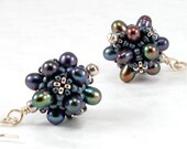 Handcrafted Peacock Purple Pearl Teardrop Earrings