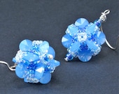 Handcrafted Blue Opal and Silver Crystal Beaded Earrings