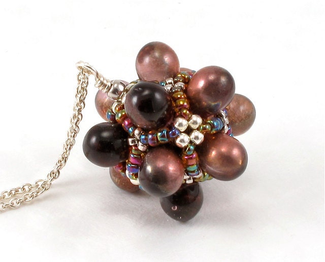 PRICE REDUCED 25 PERCENT Handcrafted Brown Beaded Pendant