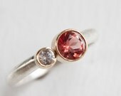 Oregon Sunstone and White Sapphire Ring in 14k yellow gold and sterling silver