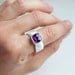 Purple Amethyst Cushion Sterling Ring with Wide Band - checkerboard cut stone, brushed finish