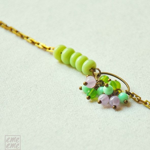 Bracelet Oval hoop and glass beads - turquoise jewelry - friendship bracelet - chain bracelet - Mother's Day Gifts