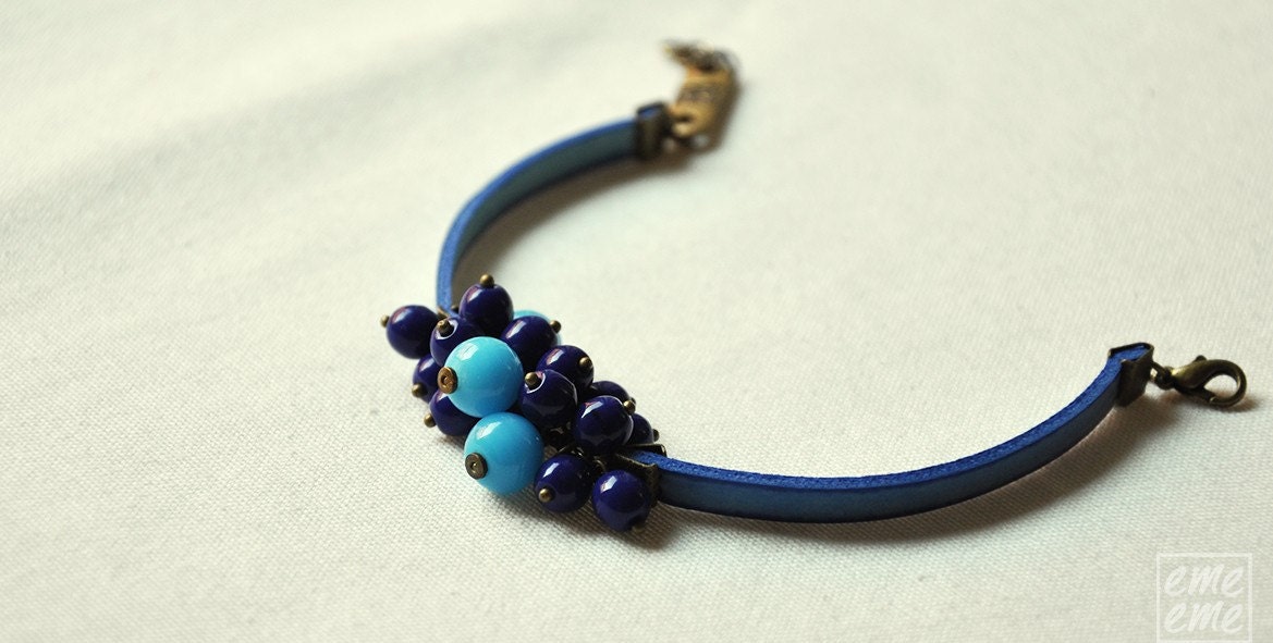 Navy Blue Bracelet - Blue ribbon and blue glass beads - Blue Sapphire - friendship bracelet - blue jewelry - Mother's Day Gifts