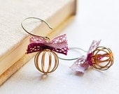 Earrings Brass bead cages and pink and purple lace bows - metallic jewelry - bow jewelry - blush - Mother's Day Gifts