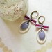 Enamel Earrings - White oval enamel hoop with a purple enamel drop and a bow - enamel jewelry - drop earrings - chandelier earrings - dangle