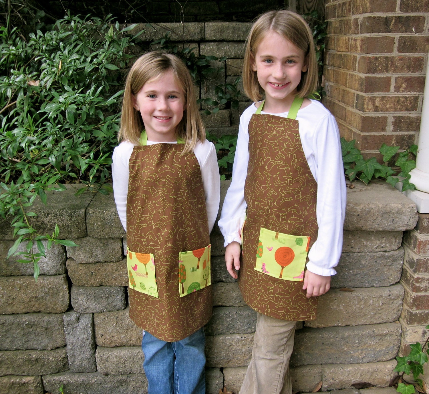 Brown and Green Birds Child Apron