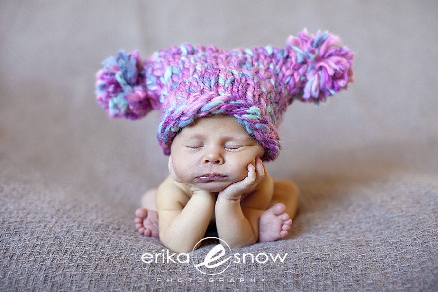 Newborn Double Pom Hat - Perfect Photo Prop - READY TO SHIP