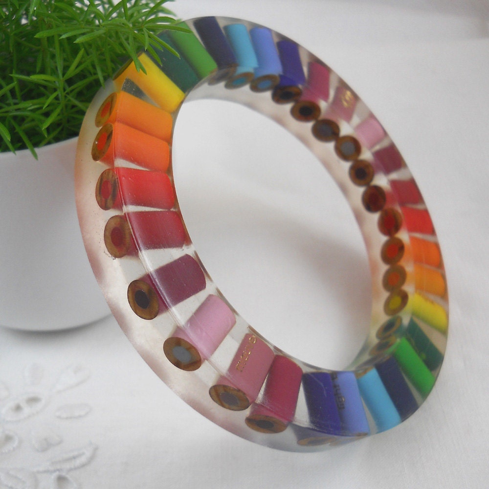 Resin Bangle - Bracelet - Colored Pencil - Bangle Bracelet - Cuff Bracelet - Resin - Bangle - Teacher - Pencil - Thick - Multi Color Rainbow