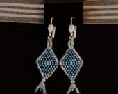 Dark Teal Diamond-shaped Beaded Earrings