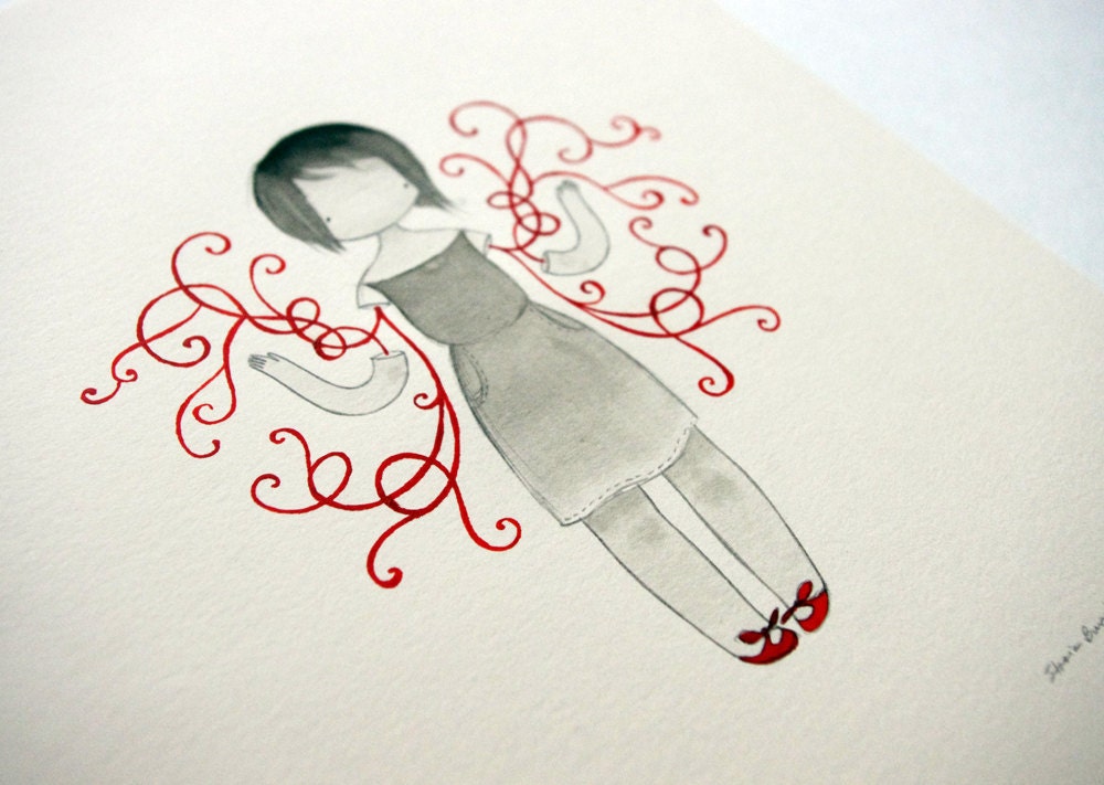 Double Amputation - 8x10 original pencil, ink and acrylic drawing and watercolor on creamy paper