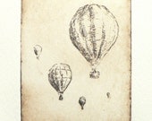 original etching of hot air balloons